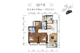 方圆·云山诗意（新会）3室2厅1厨2卫建面95.00㎡