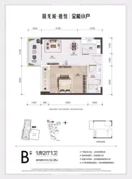 阳光城檀悦1室2厅1厨1卫建面52.39㎡