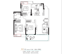 帝景·绿岸阳光3室1厅1厨2卫建面115.00㎡