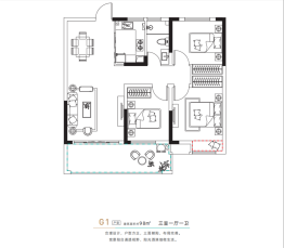 帝景·绿岸阳光3室1厅1厨1卫建面98.00㎡