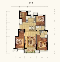 绿地新里北苑4室2厅1厨2卫建面125.00㎡