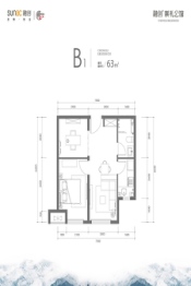 融创·崇礼公馆1室1厅1厨1卫建面63.00㎡