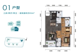 越秀 滨江·品悦3室2厅1厨2卫建面96.00㎡