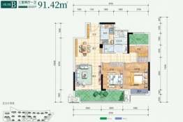 澳海文澜府3室2厅1厨1卫建面91.42㎡