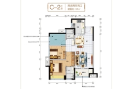 万科中骏金域西江2室2厅1厨2卫建面97.00㎡