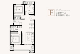 金辉优步水岸3室2厅1厨1卫建面98.00㎡