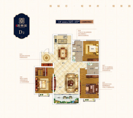 璞樾观景园3室2厅1厨2卫建面127.15㎡