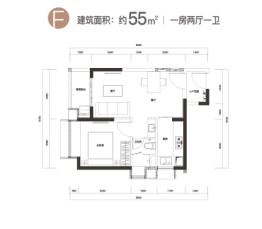 时代天境（金沙洲）1室2厅1厨1卫建面55.00㎡