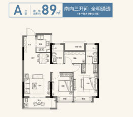 中天雅境公寓3室2厅1厨2卫建面89.00㎡