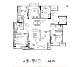 绿地湖语墅·尊樾4室2厅1厨3卫建面143.00㎡