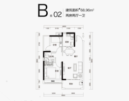 君瑞华府2室2厅1厨1卫建面68.96㎡