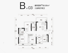 君瑞华府3室2厅1厨2卫建面88.86㎡