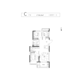 绿都中梁青云赋3室2厅1厨1卫建面89.24㎡