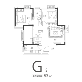 新慧御湖城2室2厅1厨1卫建面83.00㎡