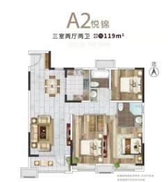 新城悦隽公园里3室2厅1厨2卫建面119.00㎡