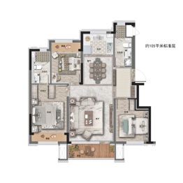 新希望锦麟玖玺3室2厅1厨2卫建面105.00㎡