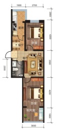 满融公馆2室2厅1厨1卫建面61.00㎡