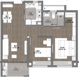 南桥金茂悦2室2厅1厨1卫建面75.00㎡