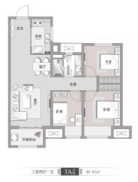 金地滨河风华3室2厅1厨1卫建面97.00㎡