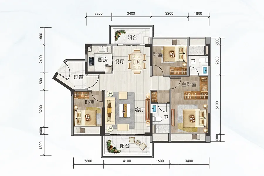 国鼎·中央公园3室2厅1厨2卫建面110.00㎡