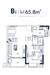 世茂幸福里1室2厅1厨1卫建面65.80㎡