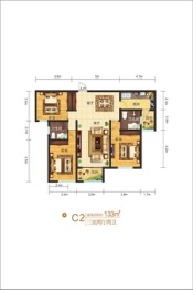 建业香槟圣园3室2厅1厨2卫建面133.00㎡