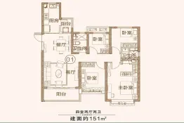 威海恒大天悦4室2厅1厨2卫建面151.0㎡
