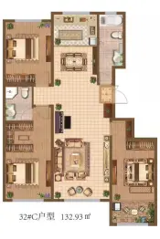 青州金庆御花园3室2厅1厨2卫建面132.93㎡