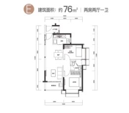 时代天境（金沙洲）2室2厅1厨1卫建面76.00㎡