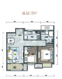 雍祥府2室2厅1厨1卫建面92.00㎡