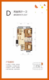 型格U公馆2室2厅1厨2卫建面76.56㎡