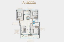 同信·天墅A3户型建筑面积约124.47平米三室两厅两卫
