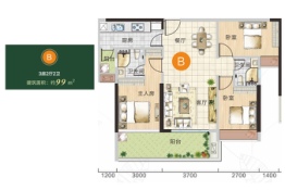 和盛苑3室2厅1厨2卫建面99.00㎡