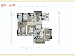 电建地产洺悦玺4室2厅1厨2卫建面147.00㎡