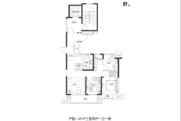 联发万科海上明月3室2厅1厨1卫建面87.00㎡