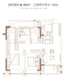 宏发御榕府3室2厅1厨2卫建面88.00㎡