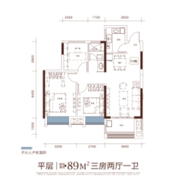 禹洲·郎溪上里3室2厅1厨1卫建面89.00㎡