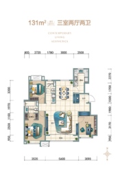 保利和园3室2厅1厨2卫建面131.00㎡