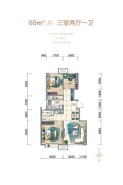 保利和园3室2厅1厨1卫建面86.00㎡