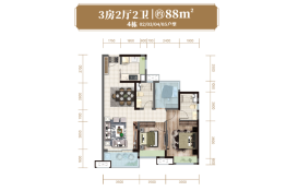 中交·诚湾悦府3室2厅1厨2卫建面88.00㎡