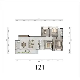 弘阳未崃时光4室2厅1厨2卫建面121.00㎡