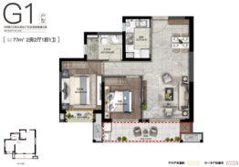 融创观樾台2室2厅1厨1卫建面77.00㎡