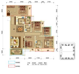 乐基国际社区5室2厅1厨2卫建面123.34㎡