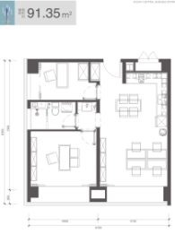 融创中心2室2厅1厨1卫建面91.35㎡