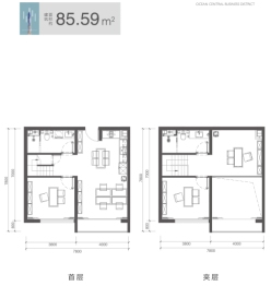 融创中心3室2厅1厨2卫建面85.59㎡