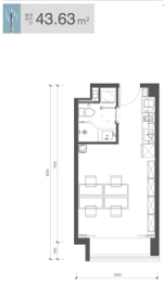 融创中心1室1厅1厨1卫建面43.63㎡