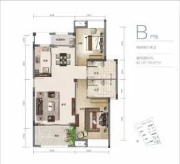 龙棠大观2室2厅1厨2卫建面96.06㎡