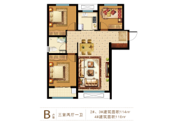 万象花郡3室2厅1厨1卫建面110.00㎡