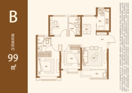 北宸正荣府3室2厅1厨2卫建面99.00㎡