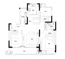 万科常春藤2室2厅1厨2卫建面108.00㎡